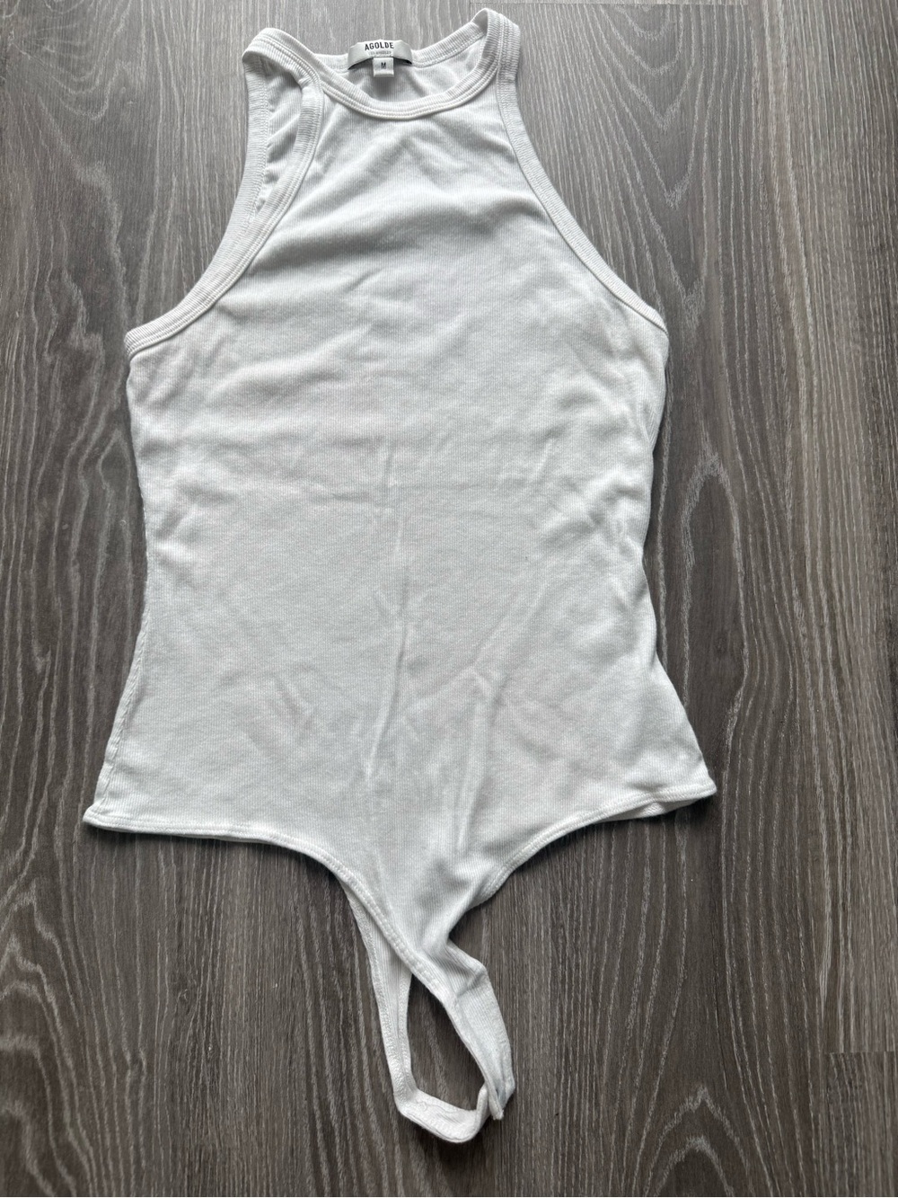 Agolde White Ribbed Halter White Bodysuit